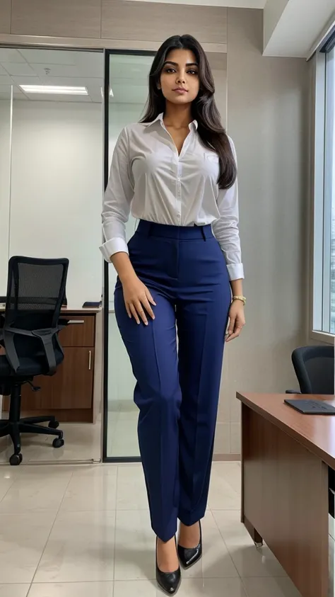 6 feet tall beautiful Indian girl with big  in office.