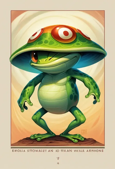 a close up of a cartoon character with a big smile, concept art by Andrew Ferez, behance contest winner, pop surrealism, award-winning creature portrait, Toad, colorful illustration, anthropomorphic creature, humanoid frog monster, dzo, epic colorful illus...