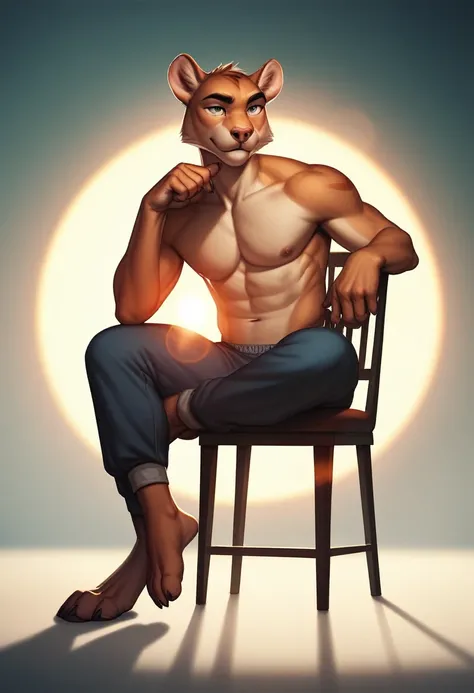 highres, top quality, best quality, paid reward available, High-quality illustrations, unparalleled masterpiece, toy man sitting on chair, fully posable, neutral pose, thinking pose(furry anthro)absurdres, perfect anatomy, natural, caustics, dynamic lighti...