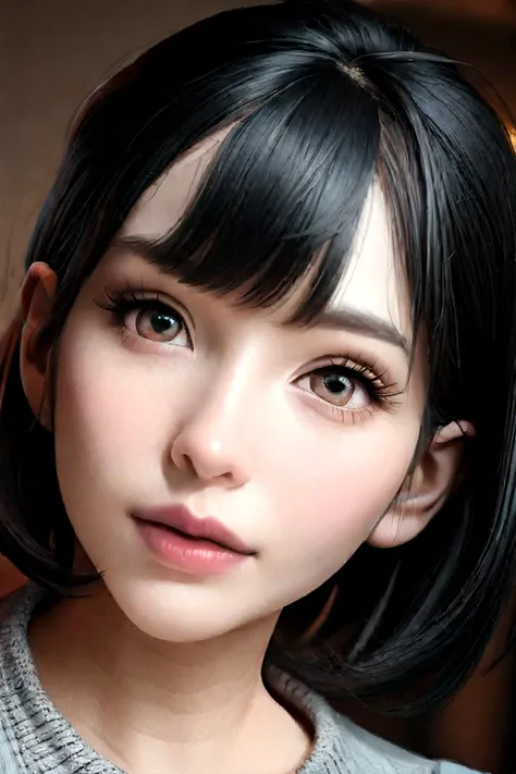 (masterpiece:1.3), (8k, photorealistic, RAW photo, best quality: 1.4), (1girl), beautiful face, (realistic face), (black hair, short hair:1.3), beautiful hairstyle, realistic eyes, beautiful detailed eyes, (realistic skin), beautiful skin, (sweater), absur...