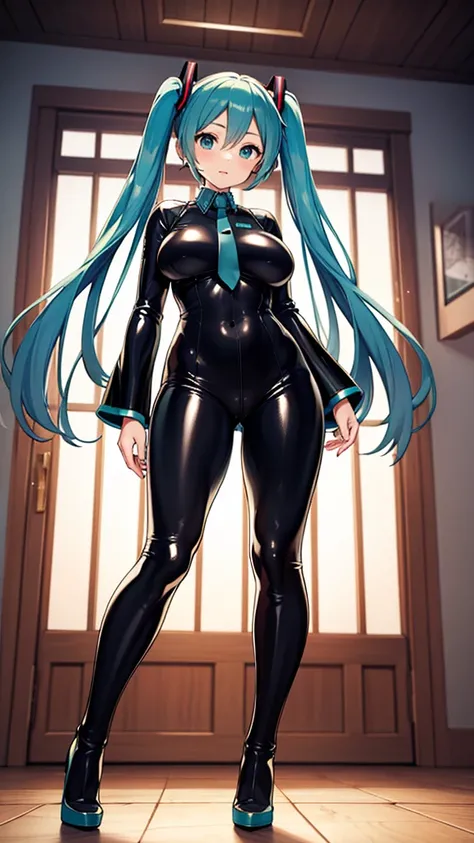 Hatsune Miku VOCALOID、Big Breasts、Latex bodysuit、High heels、Ultimate Physical Beauty、Inside a love hotel、