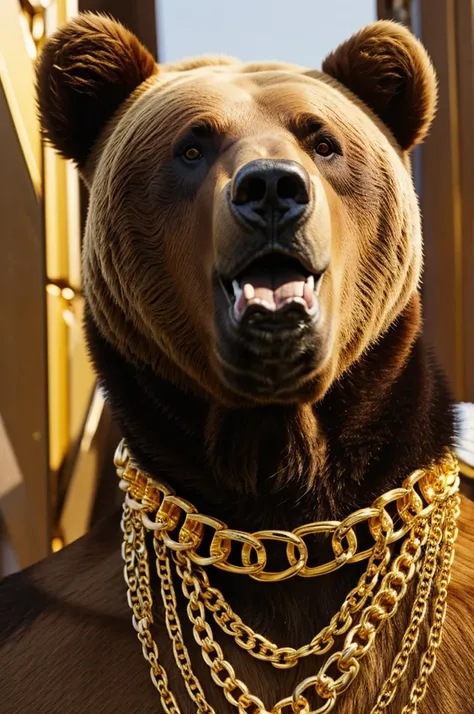 Bear with gold chains on his neck
