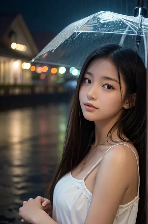 Rainy Summer Night、A girl who looks like she&#39;s from an anime studying by the window
