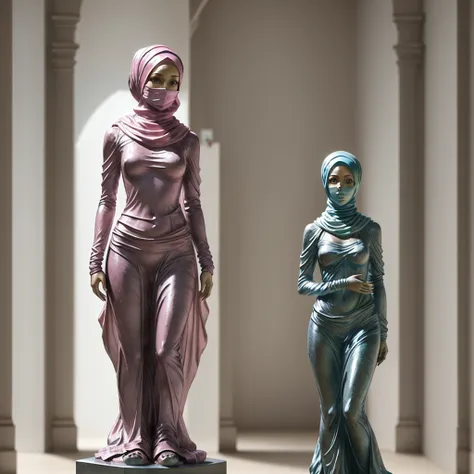 ral-pinkresin, statue half body of a woman wearing a hijab in the museum,in front view