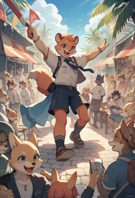 cover page, super high resolution, detailed background, World Heritage Site, 6+boys, 6+girls, Happy, joyful, absurdres(Photos of solo travelers)(kemono, furry anthro)cinematic,