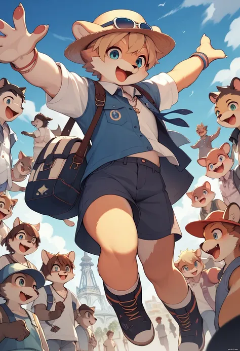 cover page, super high resolution, detailed background, World Heritage Site, 6+boys, 6+girls, Happy, joyful, absurdres(Photos of solo travelers)(kemono, furry anthro)cinematic,