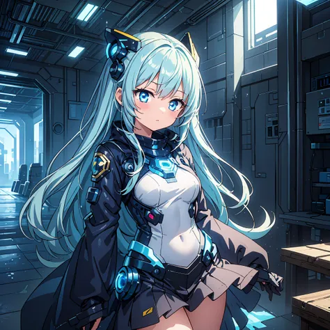 Anime, 2 Characters, (1 Little Anime Girl, Silver Blue Hair, blue glowing star-shaped eyes); (1 Robot, Mech, Tall, Cape, Luminous Eyes, Chunky, Fantasy, Lights, outdated, old style, bronze silver), Nature, Biomes with mountains