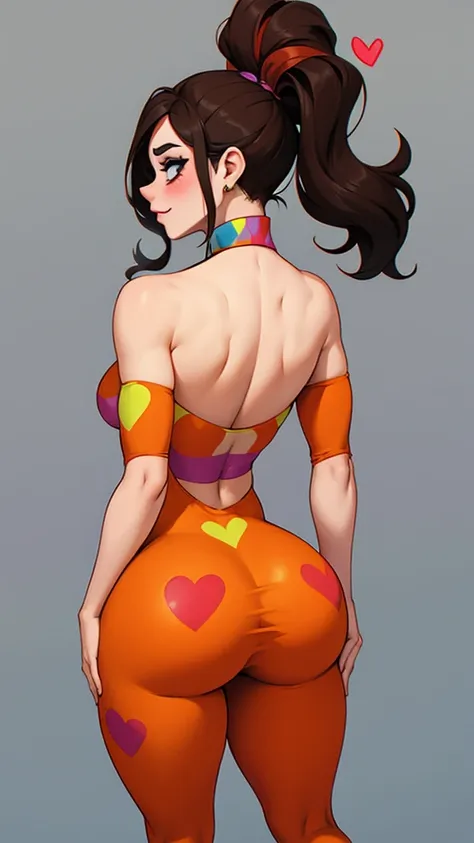 clown woman, curvy, back view