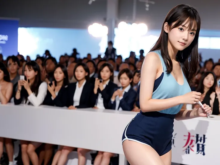 A live-action photo of an extremely beautiful Japanese high school girl race queen who highlights her large breasts and beautiful legs.、Photographed walking down the runway at the new Victoria&#39;s Secret lingerie fashion show wearing the latest lingerie、...