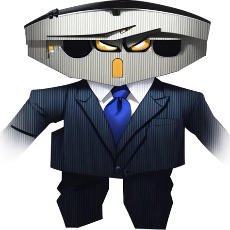 a close up of a cartoon character Wear a suit and tie, 他Wearing a suit,  Fortnite Skins, Donald Trump full body detail, Wearing a suit, animatronic, Full body mascot, Wear a suit and tie, Wear a suit and tie, Wear a suit and tie, Anime Joe plays the role o...