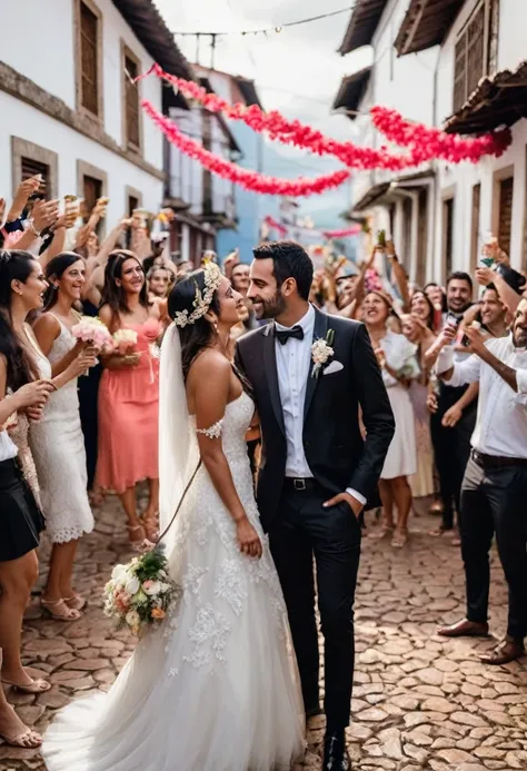 Create a wedding for a person from Minas Gerais and a person from São Paulo with guests who are party rats and a mix of the two cultures 