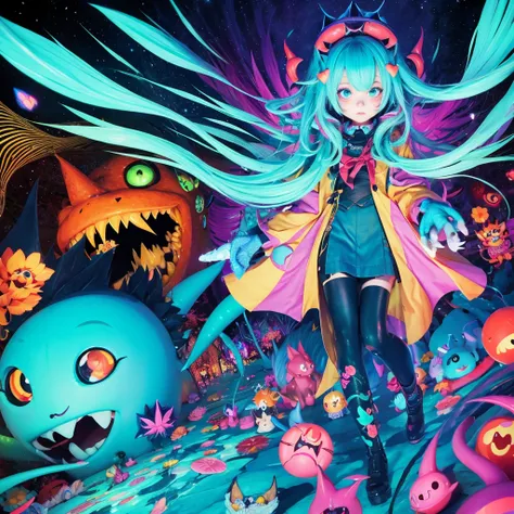 Cute,monster,psychedelic,psycho,anime,full body