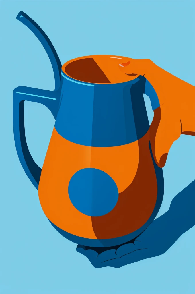 A vector style of potters hand with a combination color of blue and orange