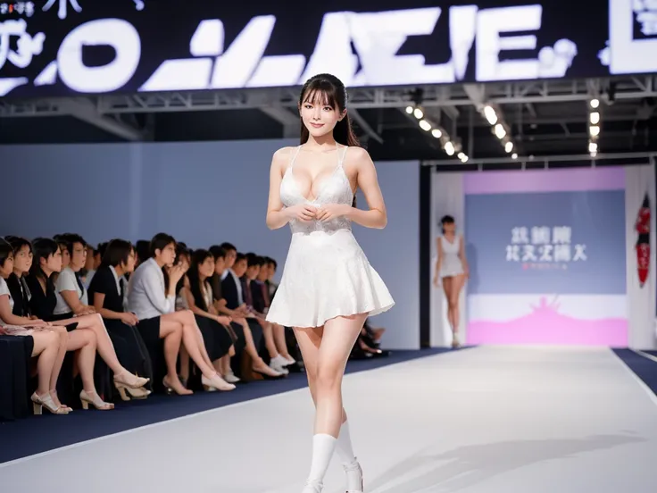 A live-action photo of an extremely beautiful Japanese high school girl race queen who highlights her large breasts and beautiful legs.、Photographed walking down the runway at the new Victoria&#39;s Secret lingerie fashion show wearing the latest lingerie、...