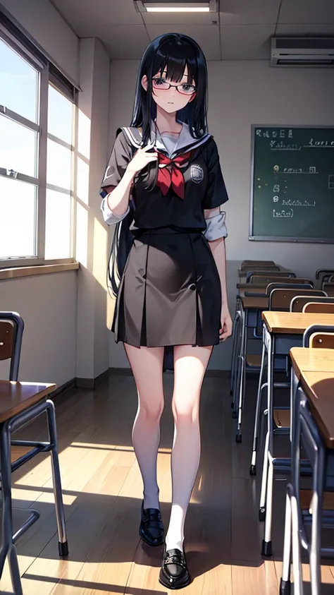 , long black hair, Nerd, feeling: shame , local: class room