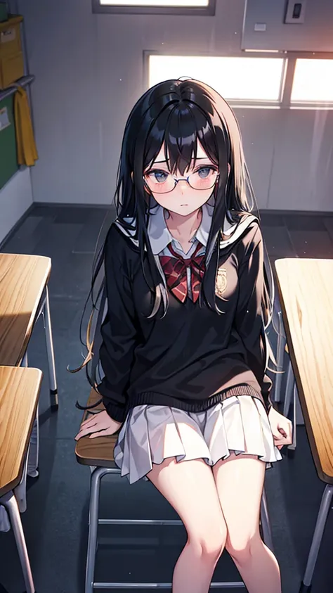 , long black hair, Nerd, fly away, feeling: shame , local: class room