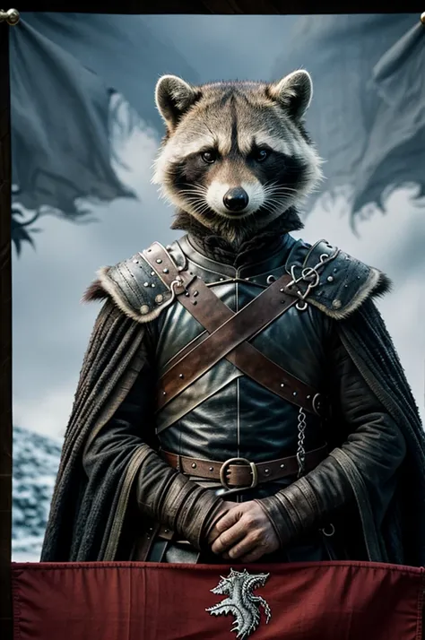 Game of thrones style flag whose mascot is a raccoon