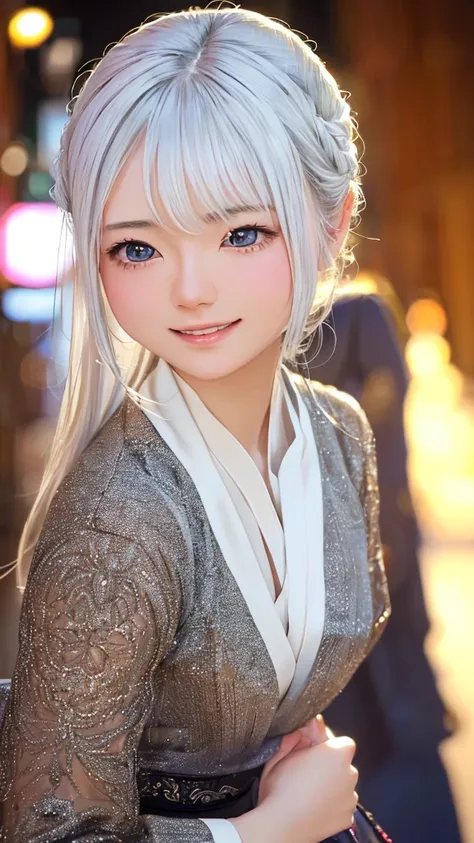 (((Highest quality))),(((Very detailed))),masterpiece,(((Realistic))),(((Photorealistic))),Russia、１men and women、Beautiful silver hair、Natural light、smooth lips、Small Nose、((No makeup))、(((Cute beautiful perfect face at 18 years old)))、Small breasts、Cute p...