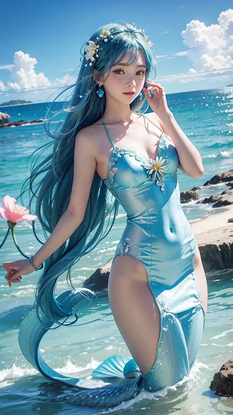 Ocean　mermaid　summer　blue sky　jellyfish　Lots of flowers　Princess