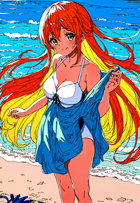 {
  "prompt": "A beautiful anime-style girl wearing a swimsuit, standing on a sunny beach with clear blue skies and gentle waves in the background. She has long flowing hair, a cheerful smile, and is enjoying a perfect summer day. The beach scene includes ...