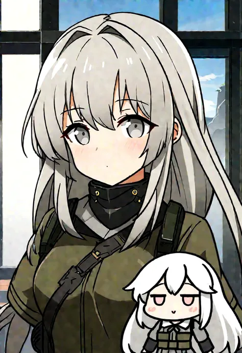 Anime girl with long white hair and black and gray clothes, Girls&#39; Frontline style, from Girls&#39; Frontline, From Arknights, Girls&#39; Frontline cg, Gap Moe Yandere, Female Anime Characters, Azur Lane Style, Girls&#39; Frontline universe, Fine detai...