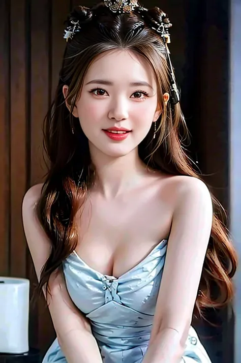 (1 Most Beautiful Mature Woman)、very detailed face、Detailed lips、Detailed eyes、double eyelids、Short brown hair, ((Laughs))、((big full breasts))、(thigh thigh thigh thigh)、(  nude )、(Portrait: 1.3), Perfect fit, depth of field、Perfect image realism, Backgrou...