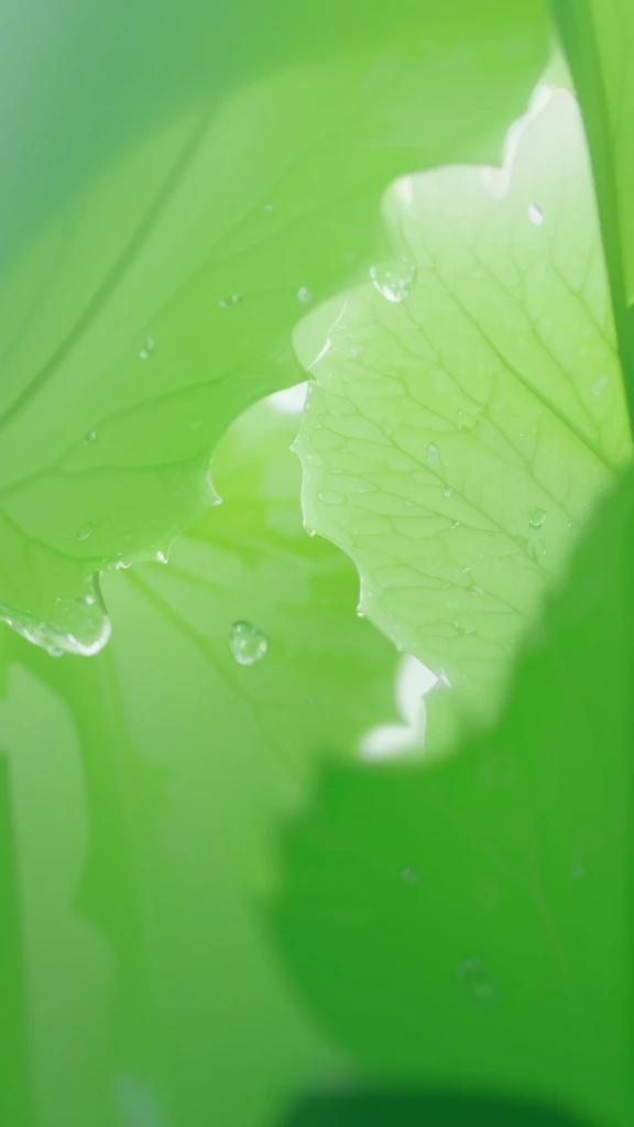 This is a close-up of a leaf，There are water drops on it, translucent leaves, Green Leaf, Big Leaves, Green Leaf, Another close-up of Iwakura, Green backlit leaves, Green Leaf, backlight Green Leaf, vibrant colorful Green Leaf, highly detailed Green Leaf, ...