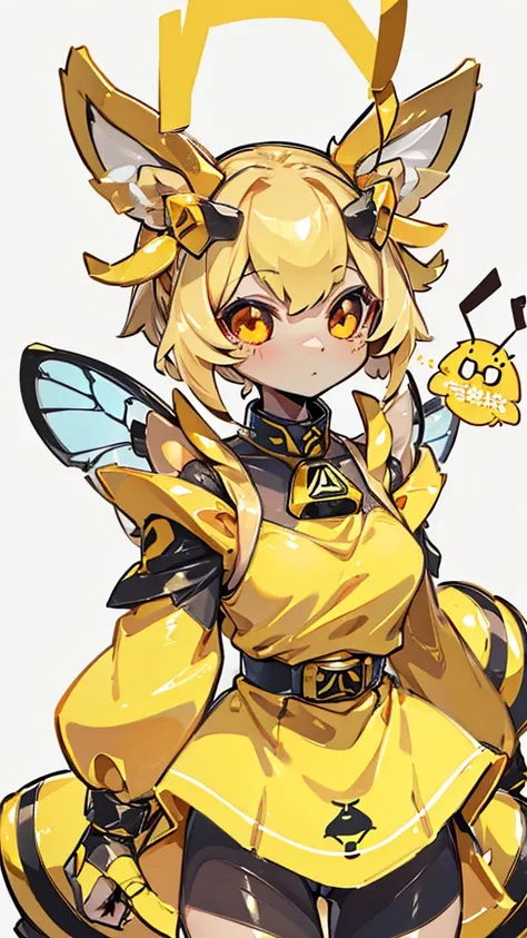 bee女孩，bee girl，mature body，拟人bee，拟人bee，compound eyes，crown，cute，bee触角，bee，bee皮肤，close-up above the waist，dress，拟人化bee女孩，bee触角，be...