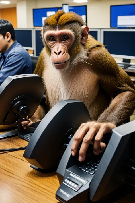 Create a crazy monkey who works in a call center 