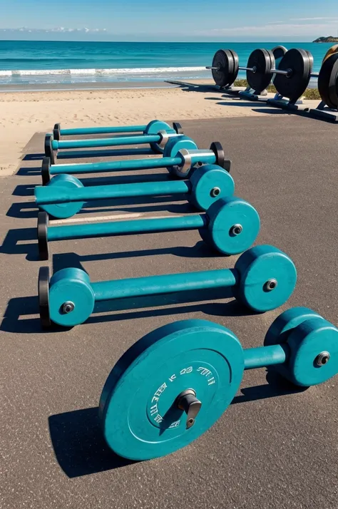 Gym weights with ocean colors