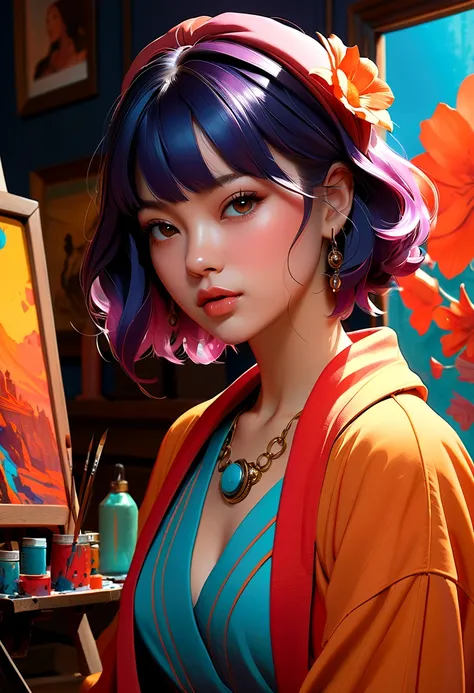 (Girlish Painting:1.3) of (Ultra detailed:1.3),(Cosy:1.3),best quality,masterpiece,highly detailed,ultra-detailed,1girl, unreal engin 5,octane render,(2D:1.2), limited palette flat color,, digital painting, artstation, concept art, smooth, sharp focus,art ...