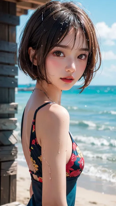 (Highest quality, masterpiece:1.3), ((Beautifully detailed face)), beautifully detailed skin, Intricate details, Very detailed, Best image quality in 8K,(18 year old high school girl:Swimwear,Sunburn,Tan Skin,sexy:2.0,Undressing),A Japanese girl,Baby Face,...