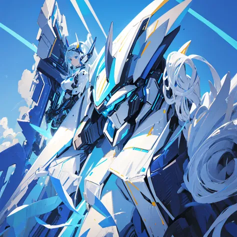 Future Mecha，Blue and white，future technology，((Pure blue background))