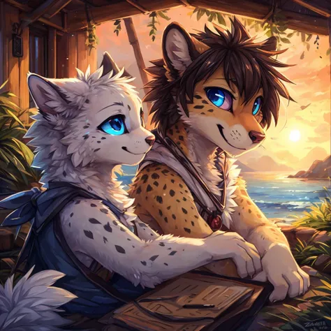 (best quality, masterpiece), 独奏, furry female winged cheetah, (feminine, large eyes, detailed fur, white fur, light fur, brown hair, savage hair, brown eyes, Blue sclera, blacK horns, happy, cute), pfp, profile picture, cute, looKing to spectator, (detaile...