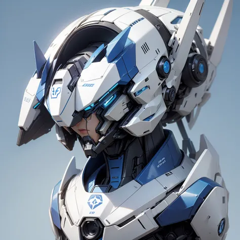 Future Mecha，Blue and white，future technology，((Pure blue background))