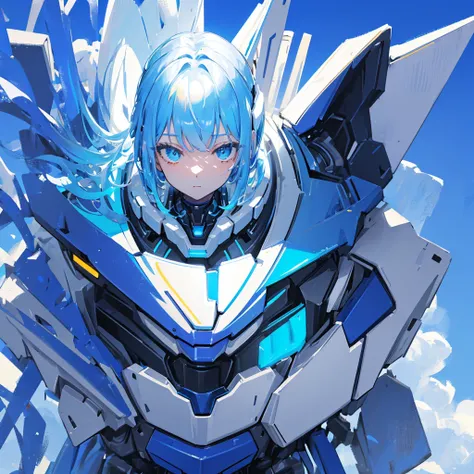 Future Mecha，Blue and white，future technology，((Pure blue background))