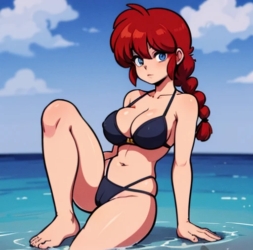 Tohru, Red hair, Braided hair, blue eyes, detailed eyes, whole body, Cleavage Bulge, Bikini, 