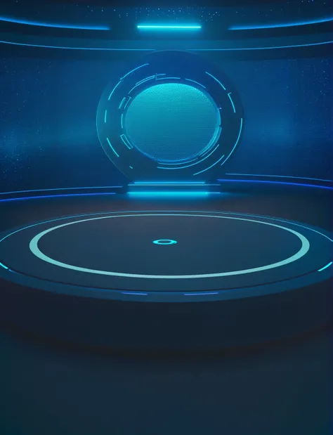 close up of a futuristic room with circular lighting, arena background, round background, blue circular hologram, basic backgrou...