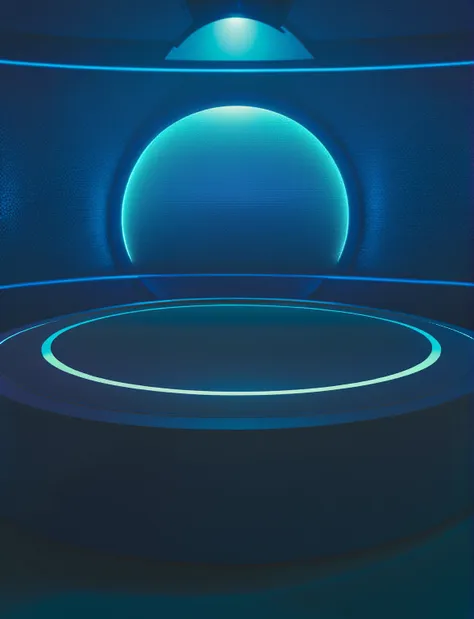 close up of a futuristic room with circular lighting, arena background, round background, blue circular hologram, basic backgrou...