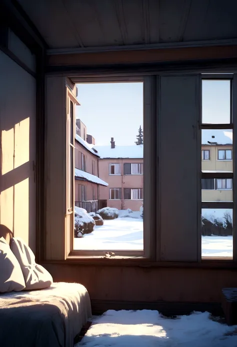 Window from inside. An old Soviet apartments in a tense winter