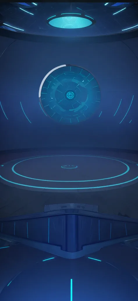 Close-up of a futuristic room with a round lamp, arena background, dark hangar background, round background, background aerial battle, background(hard), game background, blue circular hologram, odins stone arena background, background bar, Game Coverage, m...