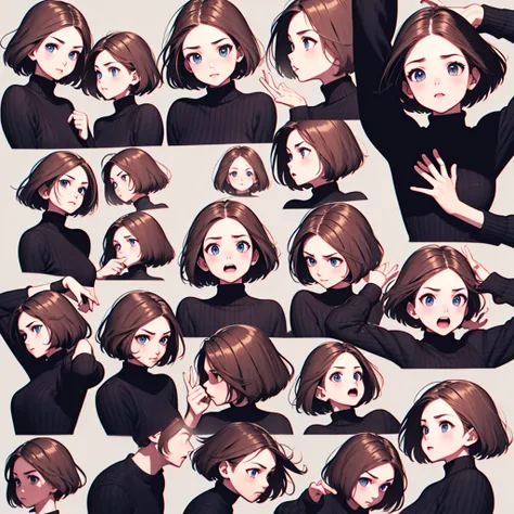 Has short blonde hair，blue eyes，Facial Expressions，9 emojis，Emoticon table，Alignment，Multiple poses and expressions（Grief，surprise，Expectations，excited，Giggles，Fright，Acting cute, dysphoria，anger），Anthropomorphic style，Disney style，Black stroke，Different e...