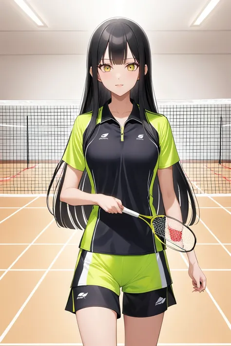 Black hair long straight　Straight Hair　Smooth and straight hair　Straight bangs　Badminton Wear　Badminton match　体にぴったりのBadminton Wear