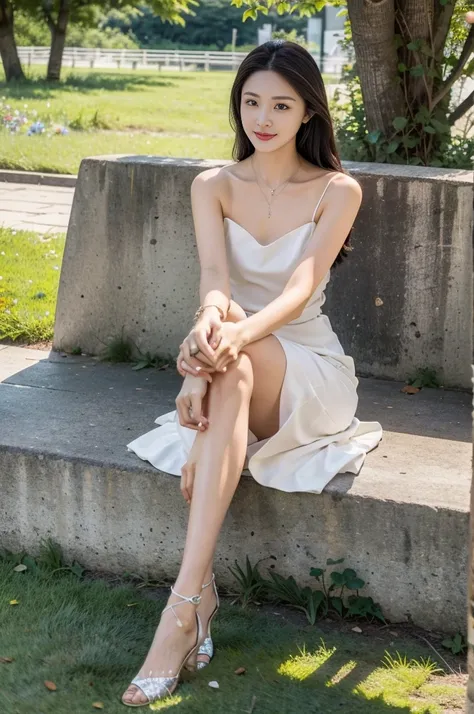 ，masterpiece, best quality，8K, ultra highres，Reallightandshadow，Cinema lenses，(beautidful eyes:1.1)， ((The scene is，The upper part of the body))，dynamicposes，On a green meadow，A gentle goddess came with a gentle step。She wore a white dress，A gentle breeze ...