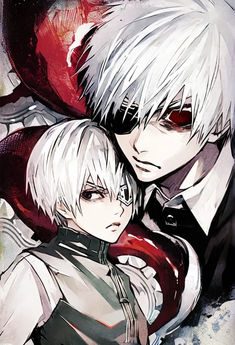 ```
ken kaneki, Tokyo Ghoul, white hair, black outfit, eyepatch, half-ghoul, serious expression, red kakugan eye, kagune tentacles, detailed face, high quality、Overall view、Uplifting、Cold-like sensation、Acrobatic

```