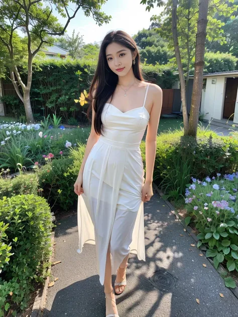 ，masterpiece, best quality，8K, ultra highres，Reallightandshadow，Cinema lenses，(beautidful eyes:1.1)， ((The scene is，The upper part of the body))，dynamicposes，On a green meadow，A gentle goddess came with a gentle step。She wore a white dress，A gentle breeze ...