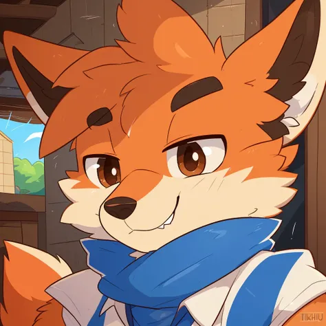 ((by Kilinah, by itihi3 イチヒ(Ichihi), dasagi, by hioshiru, by Donkeyramen, and wfa)) (masterpiece), (best quality), (anthro furry fox :1.3, snout:1.2, anthro:1.3, furry:1.2, solo male:1.2), (two-toned fur, orange fur, brown eyes, vulpine ears, snout), smili...