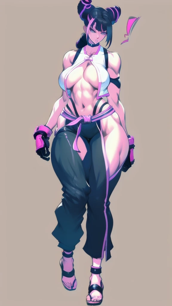 (full body), full body in image, full juri han from street fighter 6, juri han clothes, fusion of juri han street fighter 5 and juri han street fighter 6 from street fighter series, full woman, full body, long hair, female body, curvy body, thicc body, big...