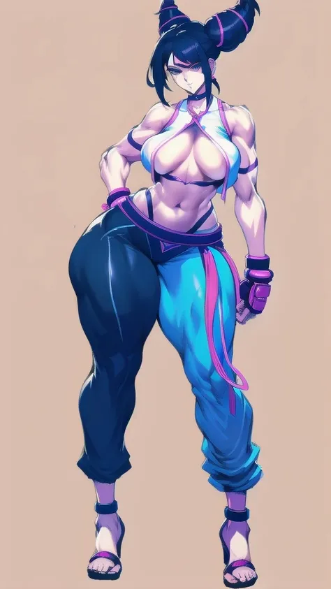 (full body), full body in image, full juri han from street fighter 6, juri han clothes, fusion of juri han street fighter 5 and juri han street fighter 6 from street fighter series, full woman, full body, long hair, female body, curvy body, thicc body, big...