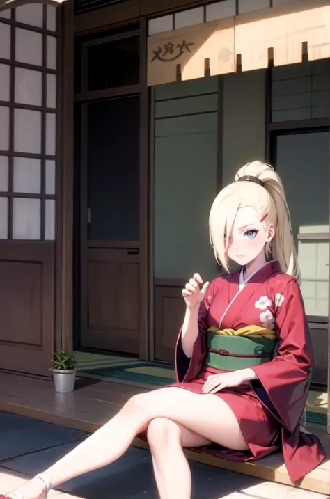 yamanaka ino, kimono, snowing, sitting,